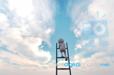 3d Illustration Of 3d Stick Man Climbing Stair To The Sky Stock Image