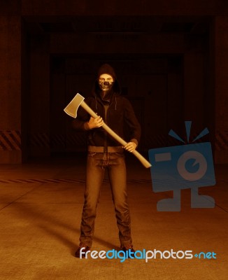 3d Illustration Of A Man Carrying An Axe,horror Movie Scene Stock Image