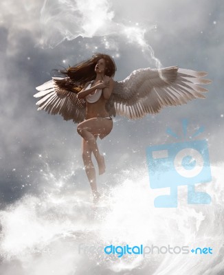 3d Illustration Of An Angel In Heaven Land,mixed Media Stock Image