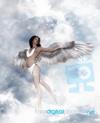 3d Illustration Of An Angel In Heaven Land,mixed Media For Book Cover Stock Image