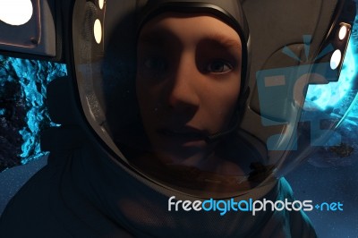3d Illustration Of An Astronaut In Asteroid Field,scifi Fiction Stock Image