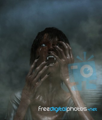 3d Illustration Of Ghost Woman In The Lake,scary Background Stock Image