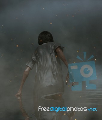 3d Illustration Of Ghost Woman In The Lake,scary Background Stock Image