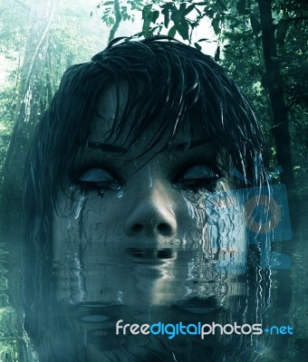 3d Illustration Of Ghost Woman In The Lake,scary Background Stock Image