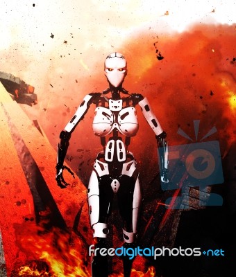 3d Illustration Of Robot Battle,mixed Media Stock Image