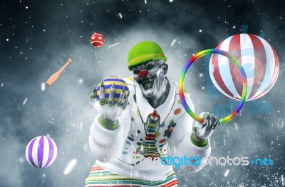 3d Illustration Of Scary Clown,mixed Media Stock Image