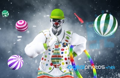 3d Illustration Of Scary Clown,mixed Media Stock Image