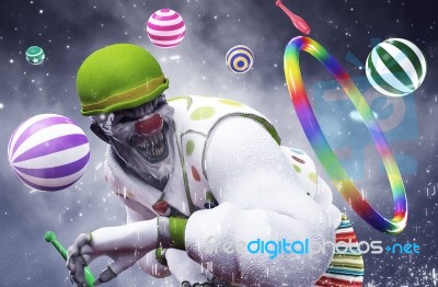 3d Illustration Of Scary Clown,mixed Media Stock Image