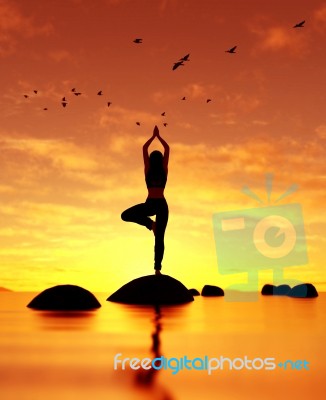 3d Illustration Of Silhouette Woman Doing Meditation Yoga Stock Image