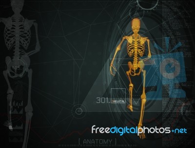 3d Illustration Of  Walking Fire Skeleton By X-rays On Backgroun… Stock Image