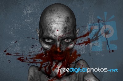 3d Illustration Of Zombie Face Fully With Blood Stock Image