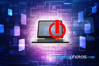 3d Illustration Power Symbol With Laptop Stock Image