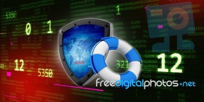 3d Illustration Security Concept - Shield In Life Belt Stock Image