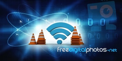 3d Illustration Wifi Symbol With Traffic Cone Stock Image