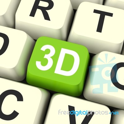 3d Key Shows Three Dimensional Printer Or Font Stock Image
