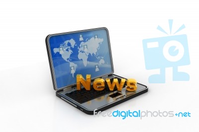 3d Laptop With News Stock Image