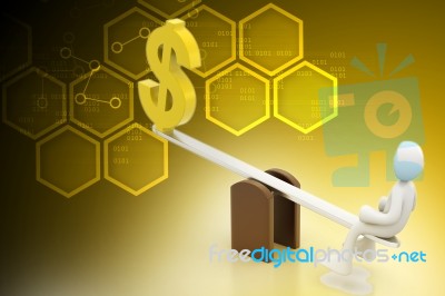 3d Man Balancing With Dollar Sign Stock Image