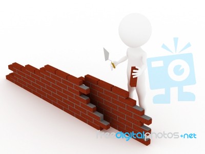 3d Man Building Brick Wall Stock Image