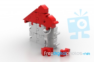 3d Man, Building The House Stock Image