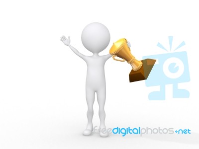 3d Man Holding Golden Trophy Stock Image