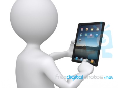 3D Man Holding Touchpad Pc Stock Image