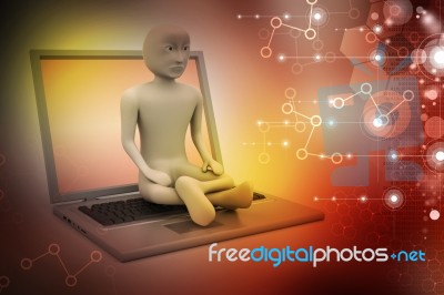 3d Man In Meditation With Laptop Stock Image