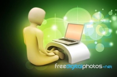 3d Man In Meditation With Laptop Stock Image