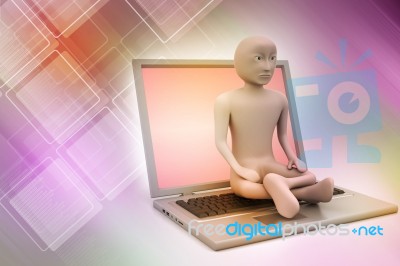 3d Man In Meditation With Laptop Stock Image