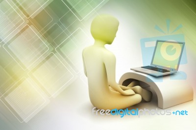 3d Man In Meditation With Laptop Stock Image