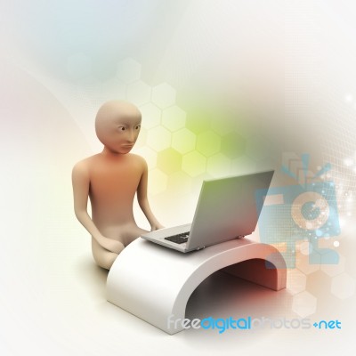 3d Man In Meditation With Laptop Stock Image