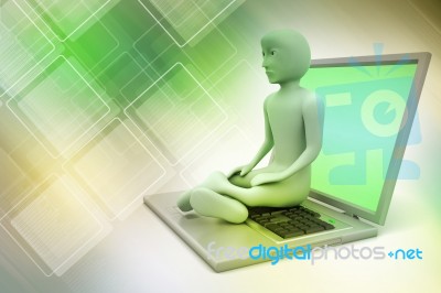 3d Man In Meditation With Laptop Stock Image