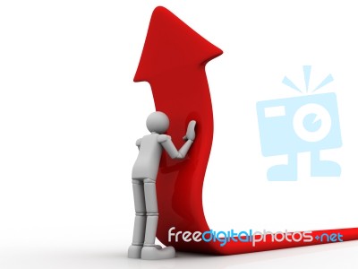 3d Man Pushing A Red Arrow From The Ground Stock Image