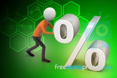 3d Man Pushing Percent Sign Stock Image