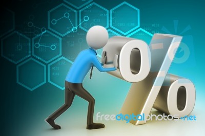 3d Man Pushing Percent Sign Stock Image