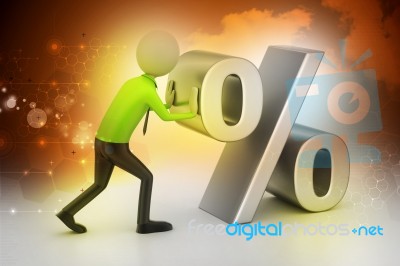 3d Man Pushing Percent Sign Stock Image