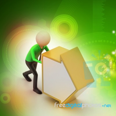 3d Man Pushing The Arrow Stock Image