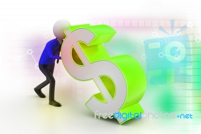 3d Man Pushing The Dollar Sign Stock Image 3d Man Pushing The Dollar Sign Stock Image