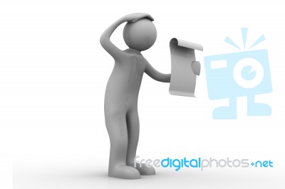 3d Man Reading A Long Paper. Price Hike Stock Image