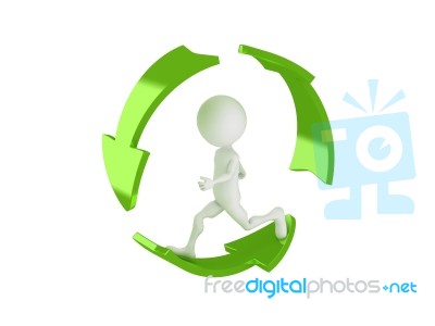 3d Man Running Inside Recycle Sign Stock Image