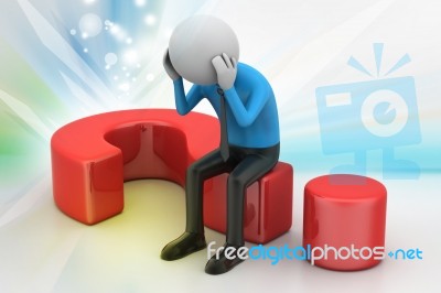 3d Man Sitting On A Question Mark Stock Image