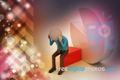 3d Man Sitting The Piece Of Pie Chart Stock Image