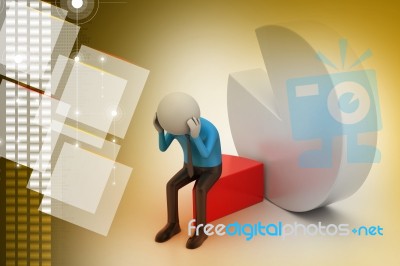 3d Man Sitting The Piece Of Pie Chart Stock Image