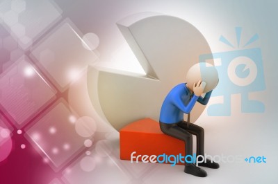 3d Man Sitting The Piece Of Pie Chart Stock Image