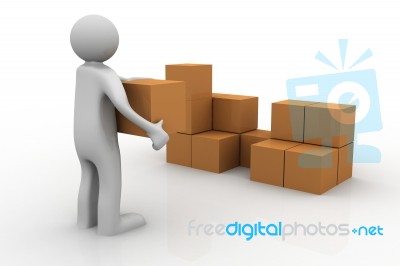 3d Man Stacking Some Cardboard Boxes Stock Image