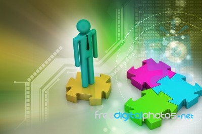 3d Man Standing On The Puzzle Piece Stock Image