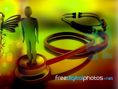 3d Man Standing Sethoscope With Medical Sign Stock Image