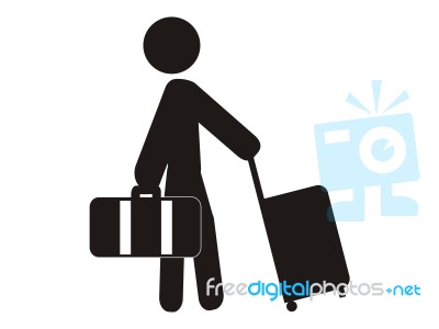 3d Man Standing With Luggage Stock Image