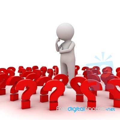 3d Man Thinking With Question Marks Stock Image