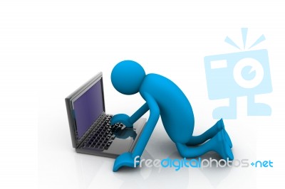 3d Man Using Laptop Stock Image