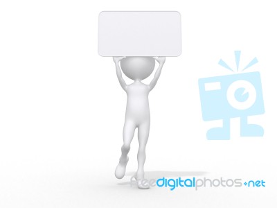 3d Man With Announcement Board Stock Image